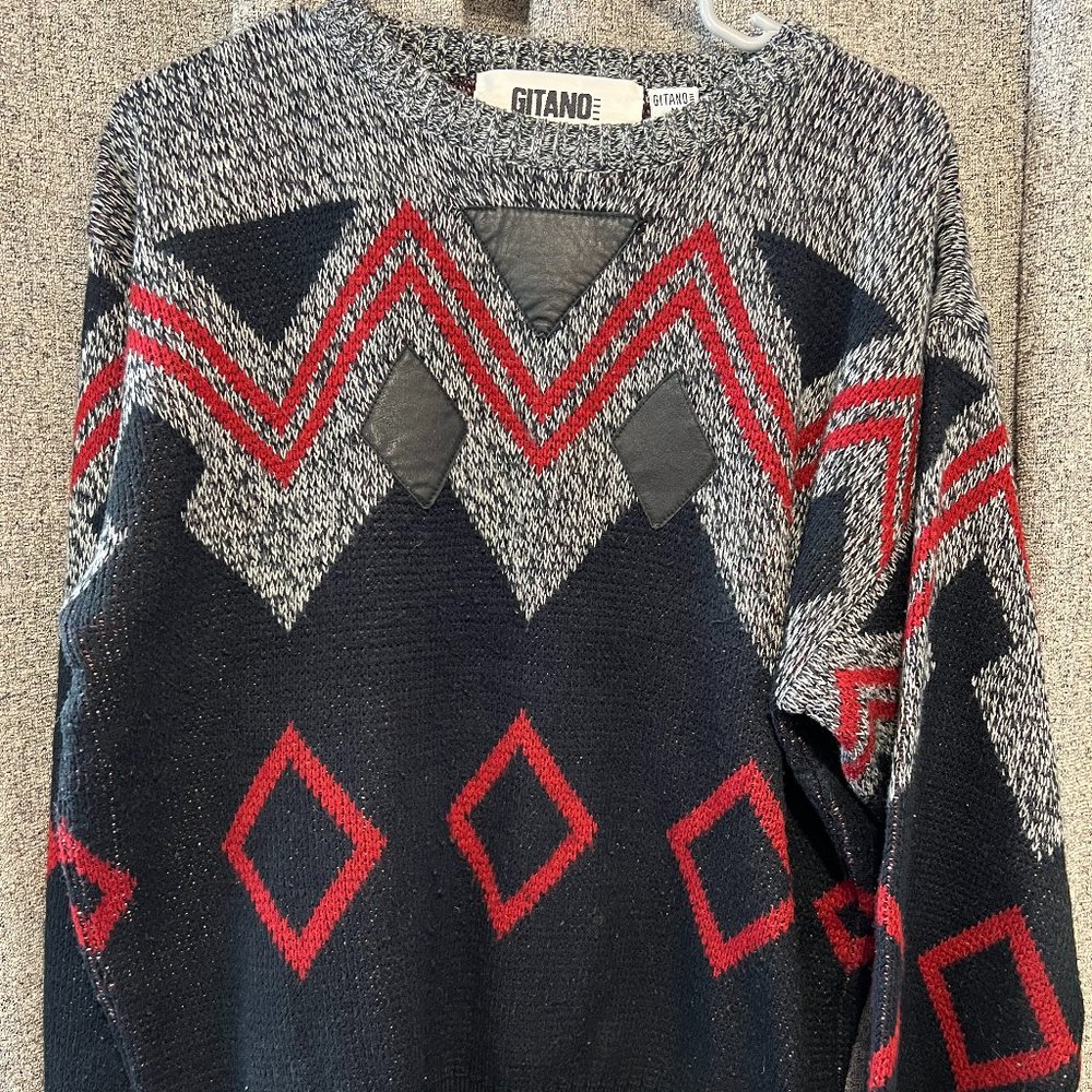 Vintage Gitano Men's Medium Gray Diamond-Pattern Sweater